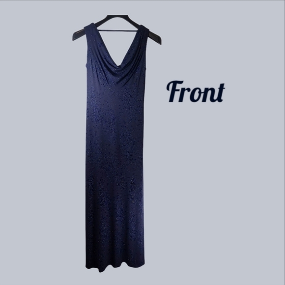 Calvin Klein Navy Sparkle Sleeveless Drape Gown Size 4 - Picture 11 of 14